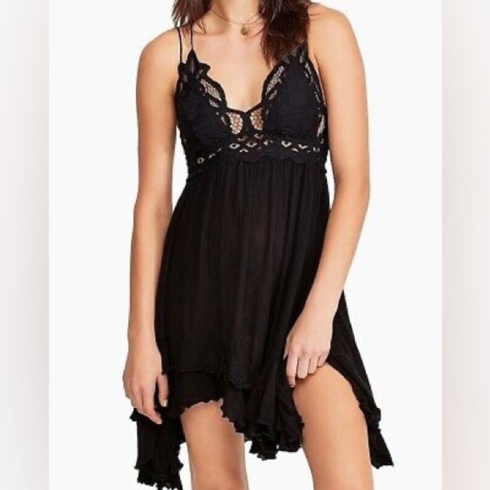 FP One Adella Lace Slip Dress size XS black